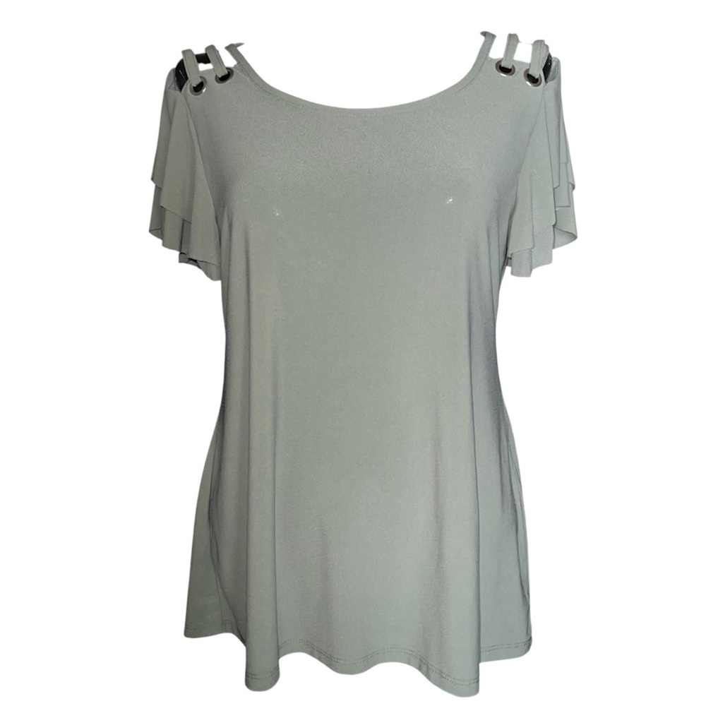 Belldini Sage Green Cut Out Shoulder Shirt Sz S